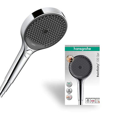 hansgrohe Rainfinity - Duschkopf, Handbrause mit 3 Strahlarten, runde Duschbrause (130 mm), Brausekopf mit Antikalk-Funktion, Chrom, 26864000 im Sale